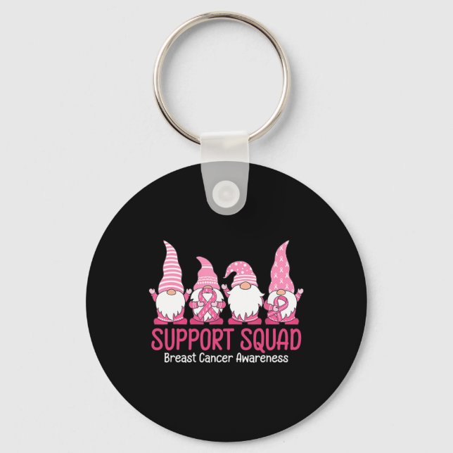 Kute Gnome Support Squad Breast Cancer Awareness Nyckelring (Framsida)