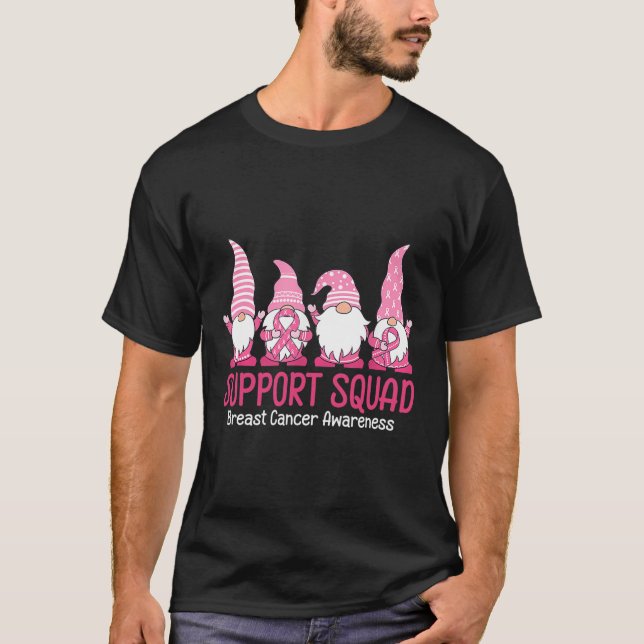 Kute Gnome Support Squad Breast Cancer Awareness T Shirt (Framsida)
