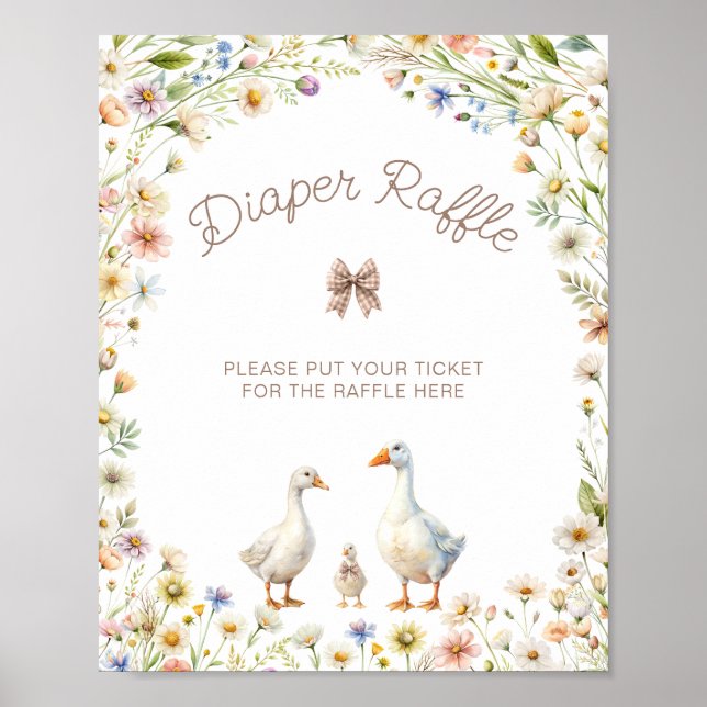 Kute Goose Wildblomma Babyskor Diaper Raffle Poster (Framsidan)