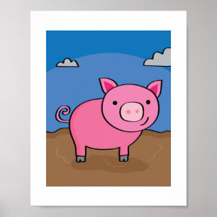 Kute Gris Illustration Kids Farm Animal Art Poster