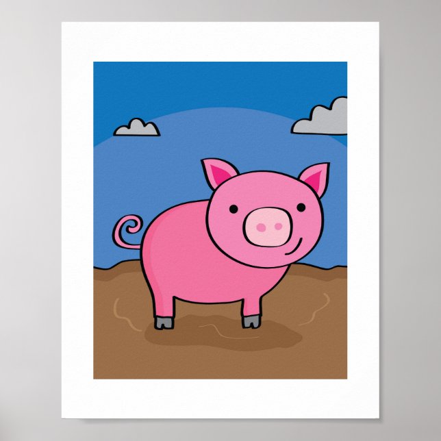 Kute Gris Illustration Kids Farm Animal Art Poster (Framsidan)