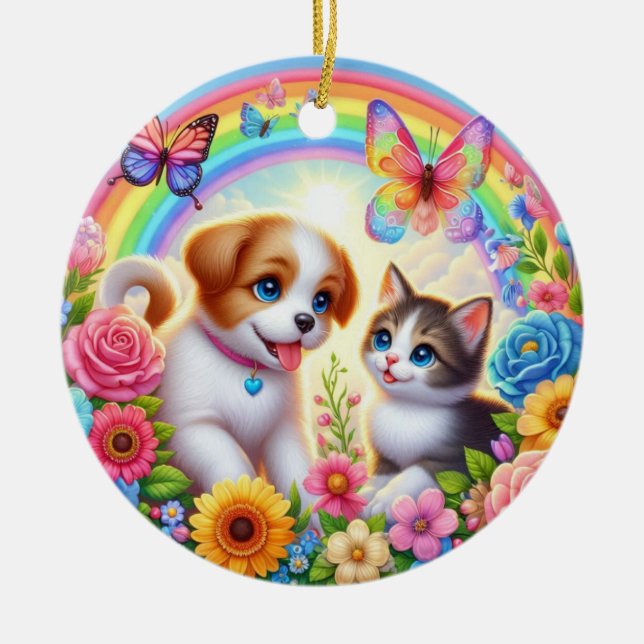 Kute/grumlig/kattungig regnbåge julgransprydnad keramik (Framsidan)