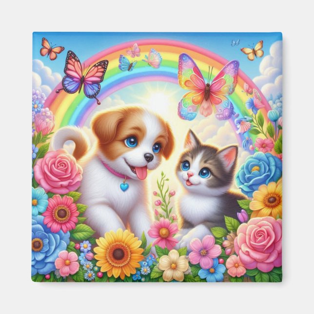 Kute/grumlig/kattungig regnbåge magnet (Framsidan)