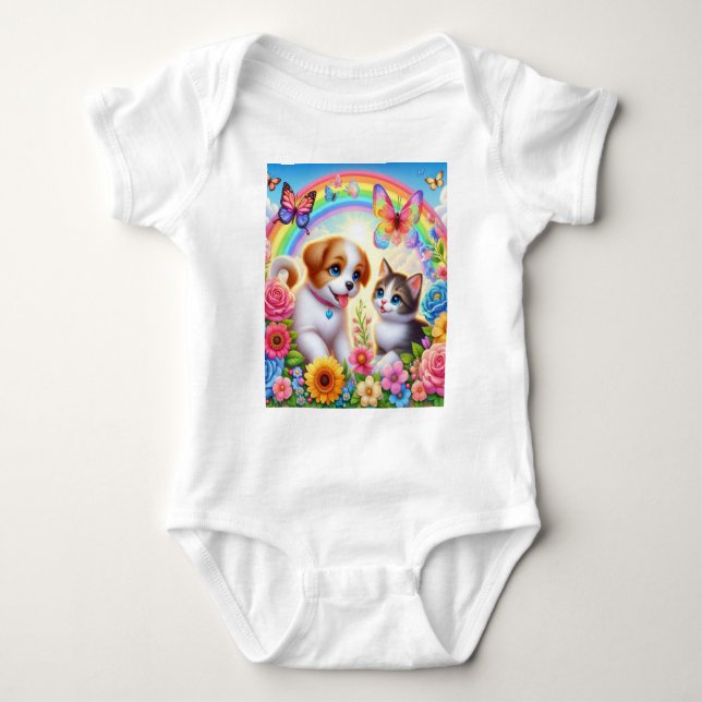 Kute/grumlig/kattungig regnbåge t shirt (Framsida)