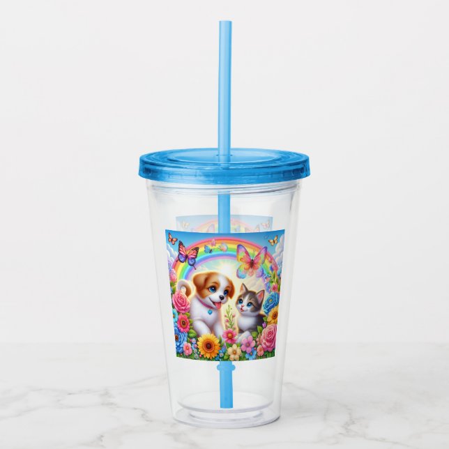 Kute/grumlig/kattungig regnbåge take away mugg (Framsida)