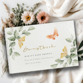 Kute Gult Garden Foliage Butterflies Baby Shower Gästböcker