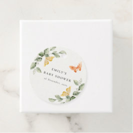 Kute Gult Garden Foliage Butterflies Baby Shower Gåvor Etiketter