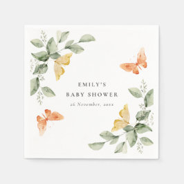 Kute Gult Garden Foliage Butterflies Baby Shower Pappersservett
