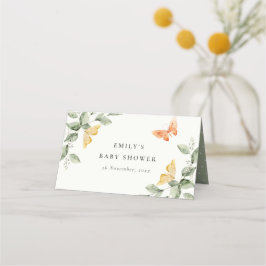 Kute Gult Garden Foliage Butterflies Baby Shower Placeringskort