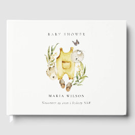 Kute Gult Leafy Foliage Clothes Baby Shower Gästböcker