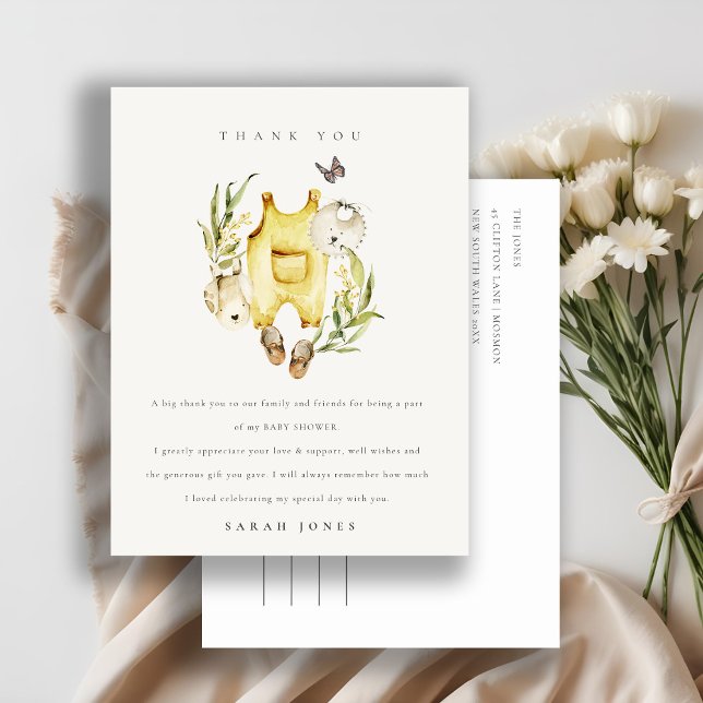 Kute Gult Leafy Foliage Clothes Baby Shower Vykort (Skapare uppladdad)