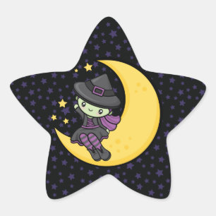 Kute Halloween Witch Stjärnformat Klistermärke