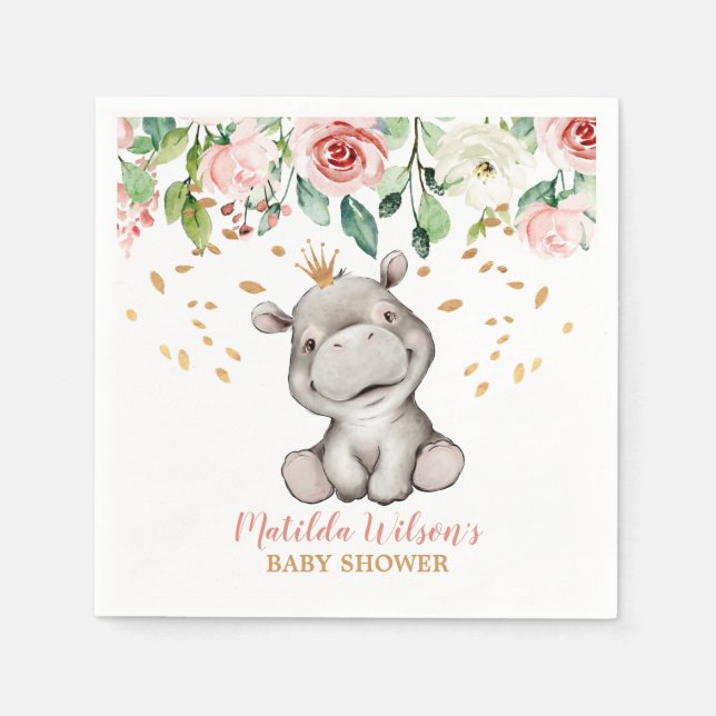 Kute Hippo Baby Shower Napkins Pappersservett (Framsidan)