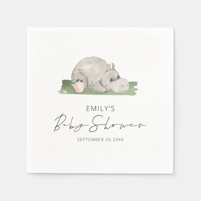 Kute Hippo Baby Shower Napkins Pappersservett (Framsidan)