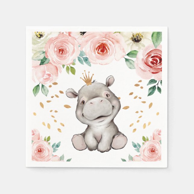 Kute Hippo Baby Shower Napkins Pappersservett (Framsidan)
