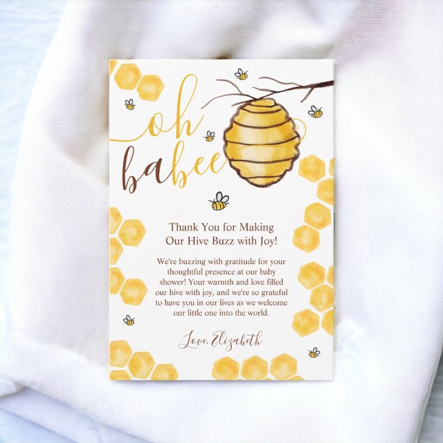 Kute honeykomb för vattenfärgsdusch för bebisbarn tack kort (Cute honeycomb beehive watercolor baby shower thank you card)