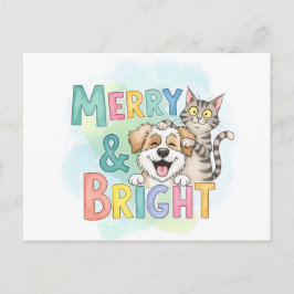 Kute Hund och kattMerry och ljus Helg Vykort