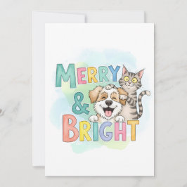 Kute Hund och kattMerry och ljus Julkort