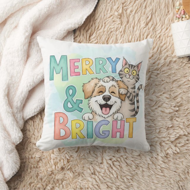 Kute Hund och kattMerry och ljus Kudde (Filt)