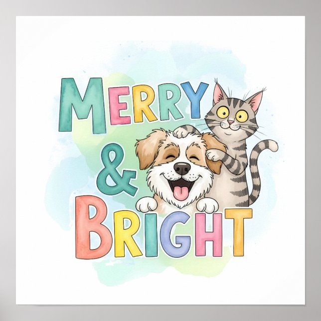 Kute Hund och kattMerry och ljus Poster (Framsidan)