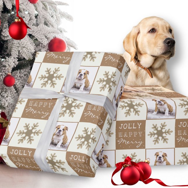 Kute Hund Puppy Pet Photo Snowflake-jul Presentpapper (Skapare uppladdad)