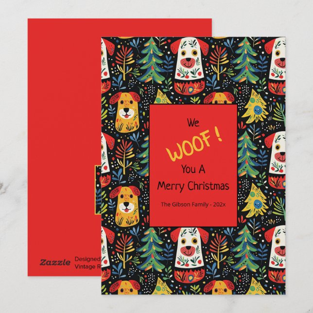 Kute Hundar julklapp - platt Helgdag Julkort (Fram/baksida)