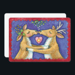 Kute-inbjudan till Cute-julpryder Romantic Kiss Inbjudningar<br><div class="desc">Vintage illustration God jul med en kärlek och romantik-utformning med två snygga renkyssar under mistletoe. Ett hjärta är mellan dem. En rolig,  fånig och romantisk tecknad för djur älskare.</div>