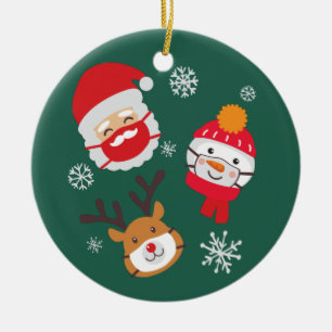 Kute jul 2020 Karantänska Santa Reindeer Julgransprydnad Keramik