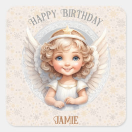 Kute Jul Angel 1: a födelsedagstorget Sticker Fyrkantigt Klistermärke