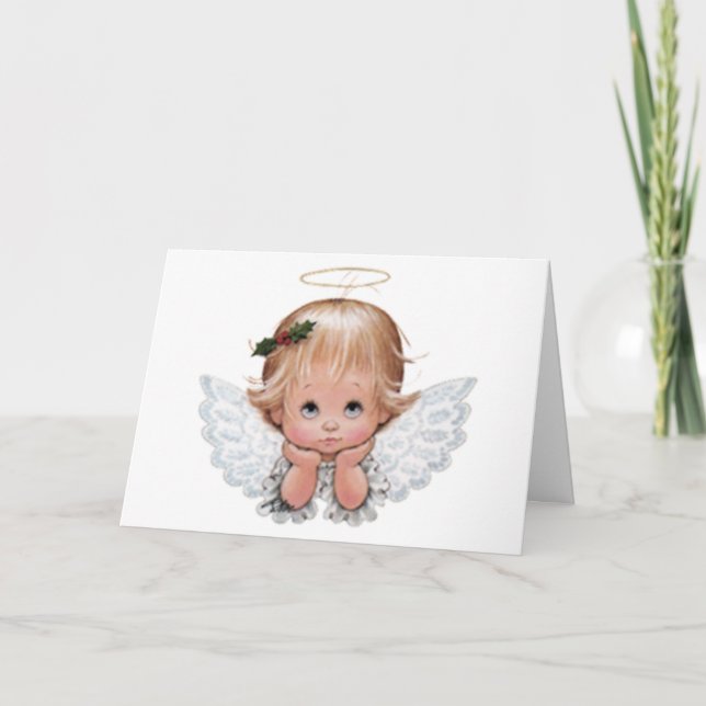 Kute Jul Baby-ängelhuvud i Händer Helgkort (Framsida)