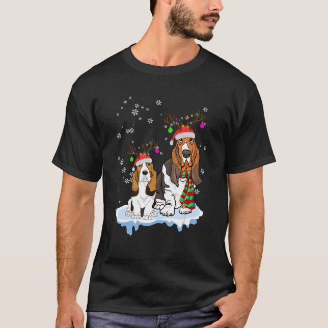 Kute Jul Basset Hound Santa Hats Reindeer Do T Shirt (Framsida)