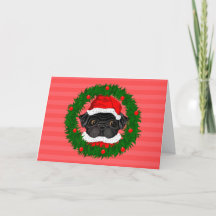 Kute Jul Black Pug Santa in WAN Red