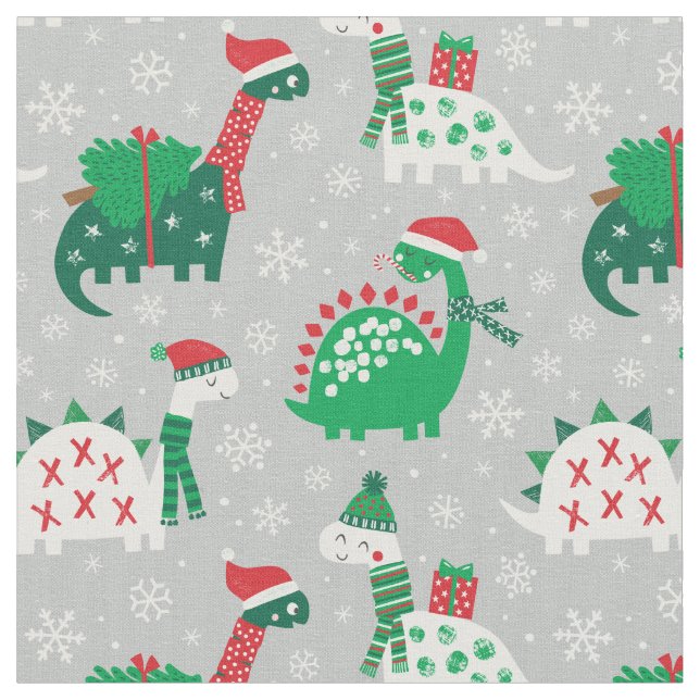 Kute Jul-dinosaurier på grått Tyg (Närbild)