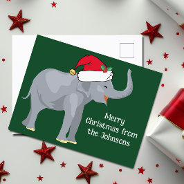 Kute Jul-elefant i Jultomten Hat-Grönten Vykort
