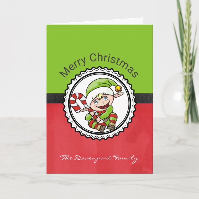 Kute Jul Elf med Candy cane God jul Helgkort (Framsida)