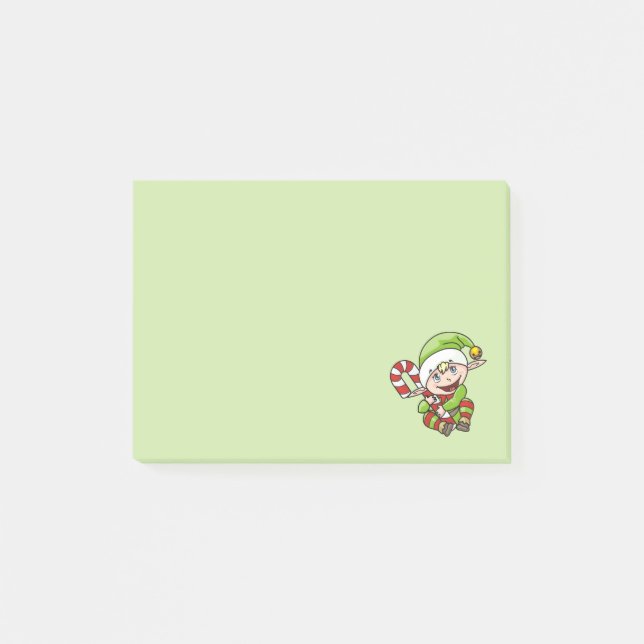 Kute Jul Elf med Candy cane Post-it Block (Framsida)