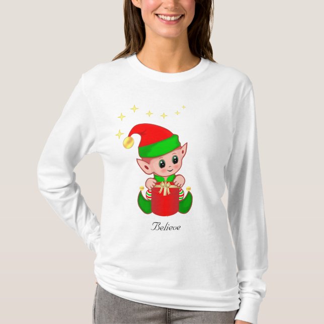 Kute Jul Elf med stjärnor T Shirt (Framsida)