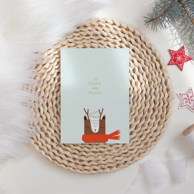 Kute Jul Fawn i Snö med String Ljus Julkort (Skapare uppladdad)