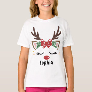 Kute Jul Festive Renideer Anpassningsbar Flicka na T Shirt