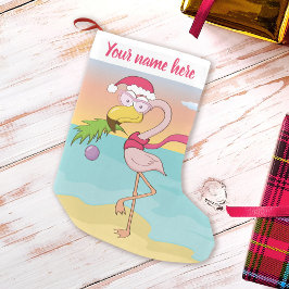 Kute Jul Flamingo på Tropical Beach Namn Liten Julstrumpa