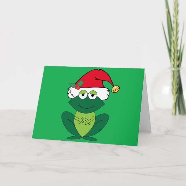 Kute Jul Frog i Jultomten Hat Helgkort (Framsida)