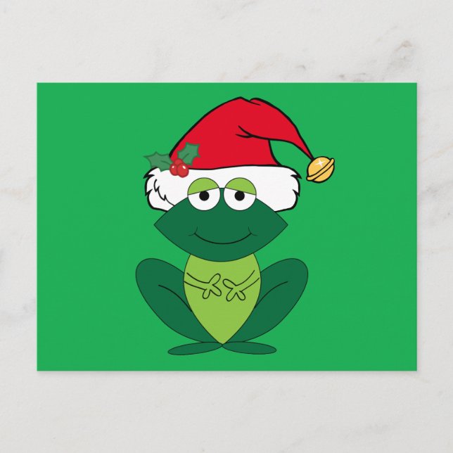 Kute Jul Frog i Jultomten Hat Vykort (Framsida)