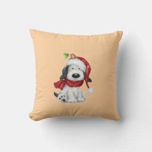 Kute Jul-Hund med Santa Hat och Scarf Kudde