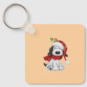 Kute Jul-Hund med Santa Hat och Scarf Nyckelring
