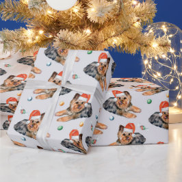 Kute Jul-Hund med Santa Hat Red Grönt White Presentpapper