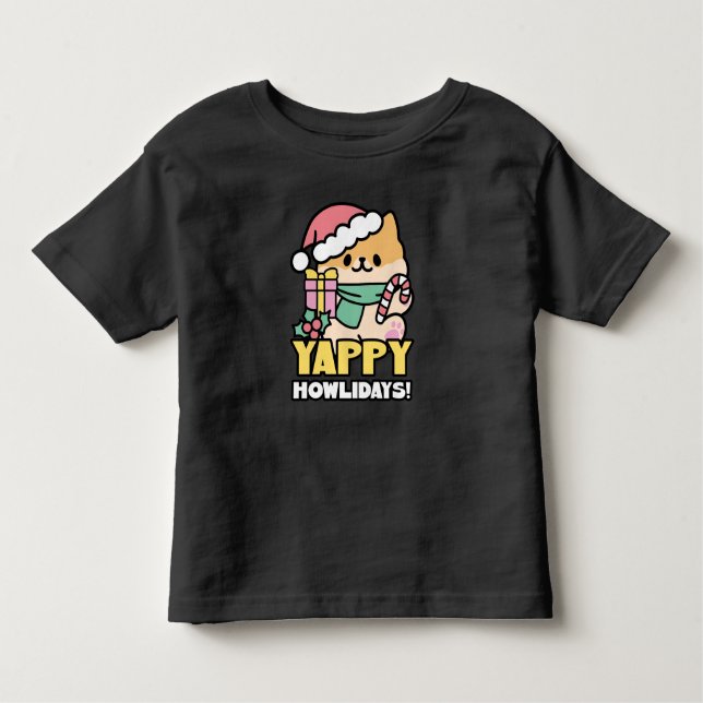 Kute Jul-Hund - Yappy Howlidays T Shirt (Framsida)