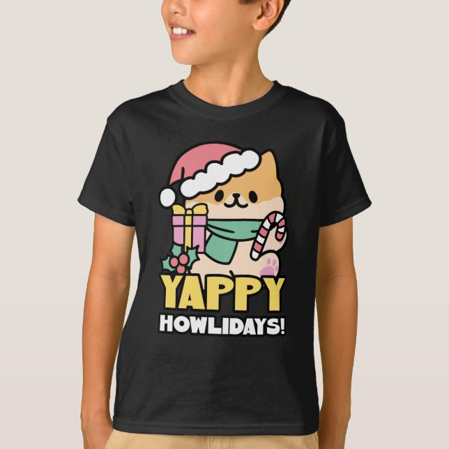 Kute Jul-Hund - Yappy Howlidays T Shirt (Framsida)