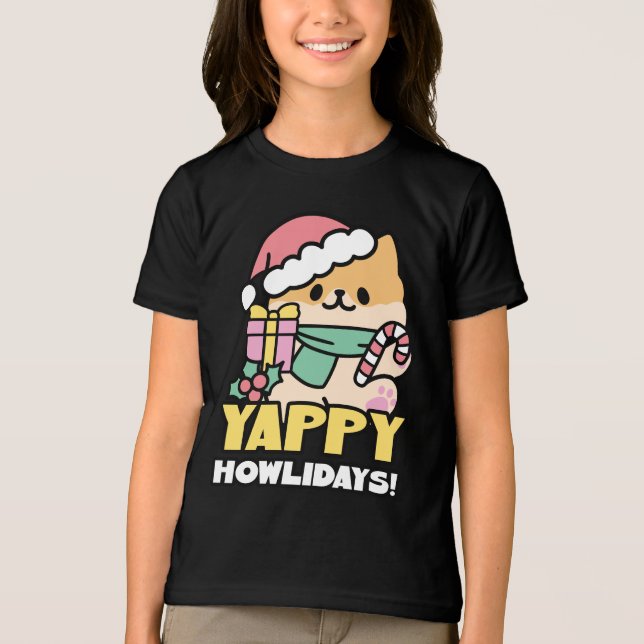 Kute Jul-Hund - Yappy Howlidays T Shirt (Framsida)