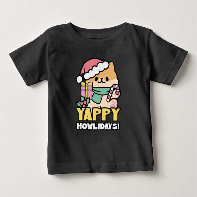 Kute Jul-Hund - Yappy Howlidays T Shirt (Framsida)
