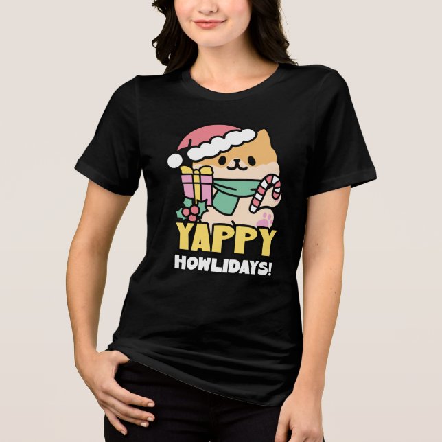 Kute Jul-Hund - Yappy Howlidays T Shirt (Framsida)